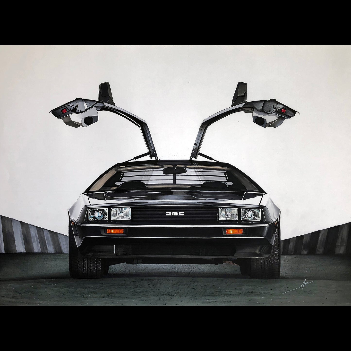 DMC 1981 DeLorean, Dimensions 22" x 28", Hyperrealism Drawing, No Frame, Hand-Made Sketch