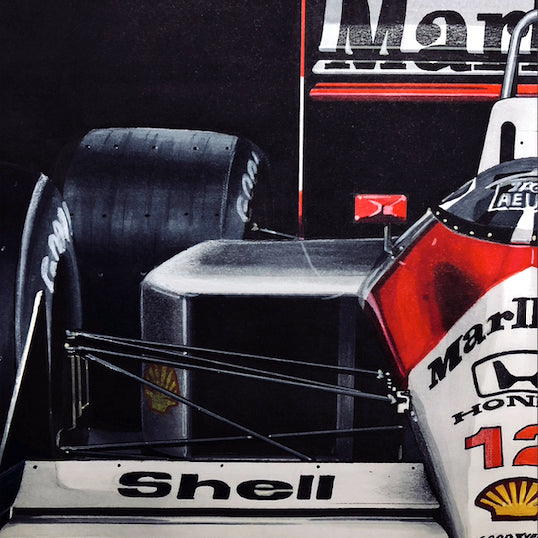 McLaren MP4/4 Ayrton Senna 1988 11" x 17" Drawing - Hyperrealism, Hand-Made Sketch, No Frame