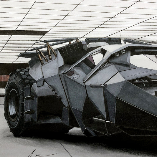 Batmobile Tumbler The Dark Knight 2005 Hyperrealism Hand-Made Sketch No Frame 11" x 17" Dimensions