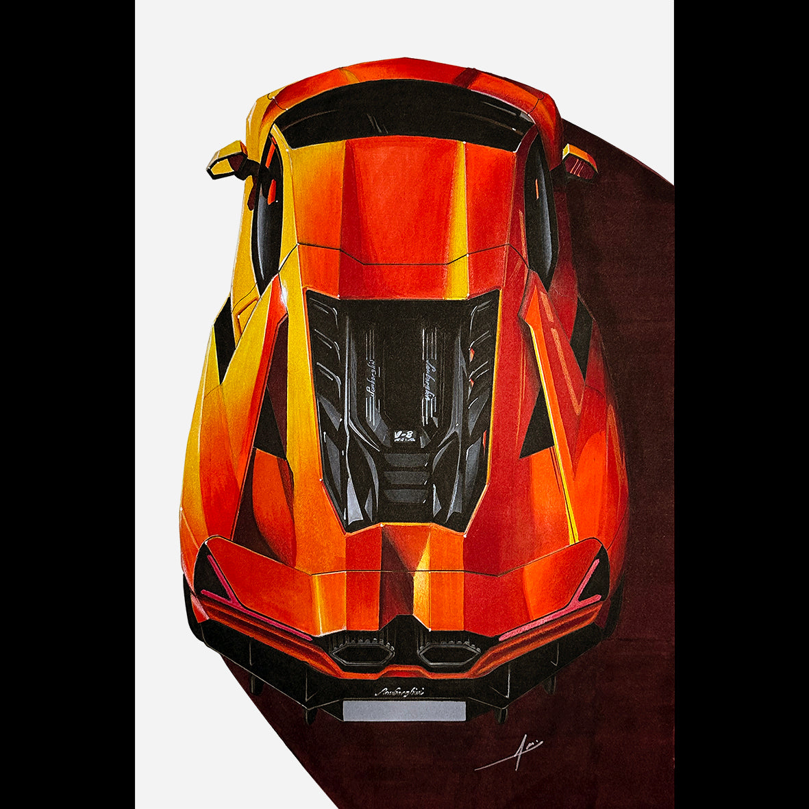 Lamborghini 2024 Revuelto Hyperrealism 11" x 17" HandMade Sketch No Frame - Luxurious Design with Meticulous Detailing