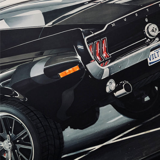 1967 Ford Mustang Fastback, Dimensions 30" x 22", Hyperrealism Drawing, No Frame, Hand-Made Sketch