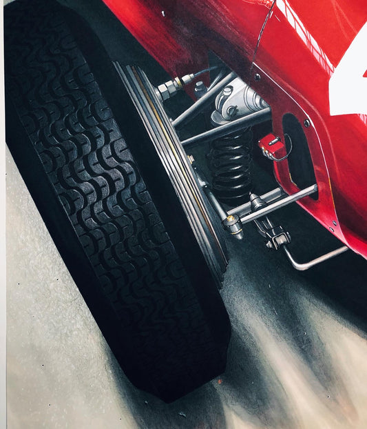 1955 F1 Ferrari 625 (Maurice Trintignant #44) Hyperrealism Drawing, 22" x 28", Unframed, High-Quality Craftsmanship