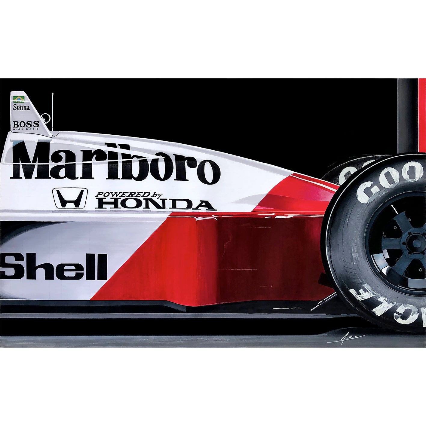 1988 McLaren MP4/4 Hyperrealism Drawing, 22" x 28", No Frame, Hand-Made Sketch, Unique Artistic Design Featuring Iconic Features