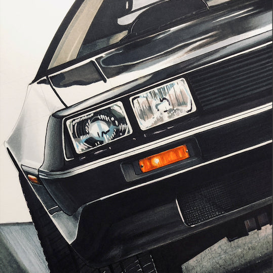 DMC 1981 DeLorean, Dimensions 22" x 28", Hyperrealism Drawing, No Frame, Hand-Made Sketch